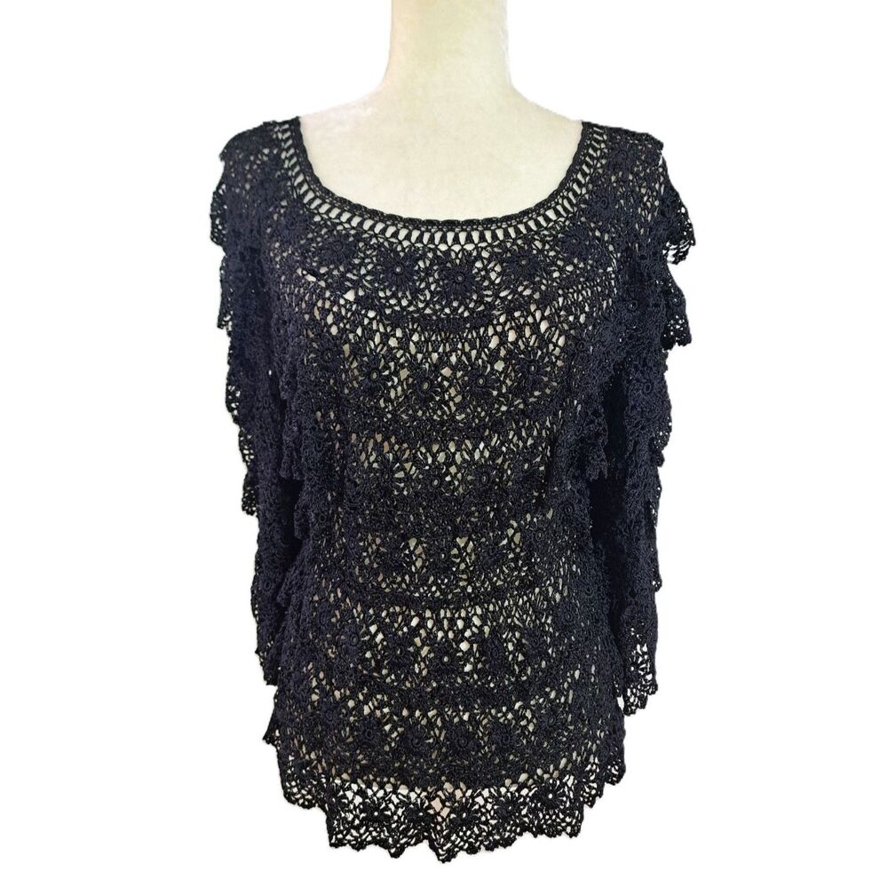 Ania A Women's Crochet Ruffle Boho Classic Top Sz Large